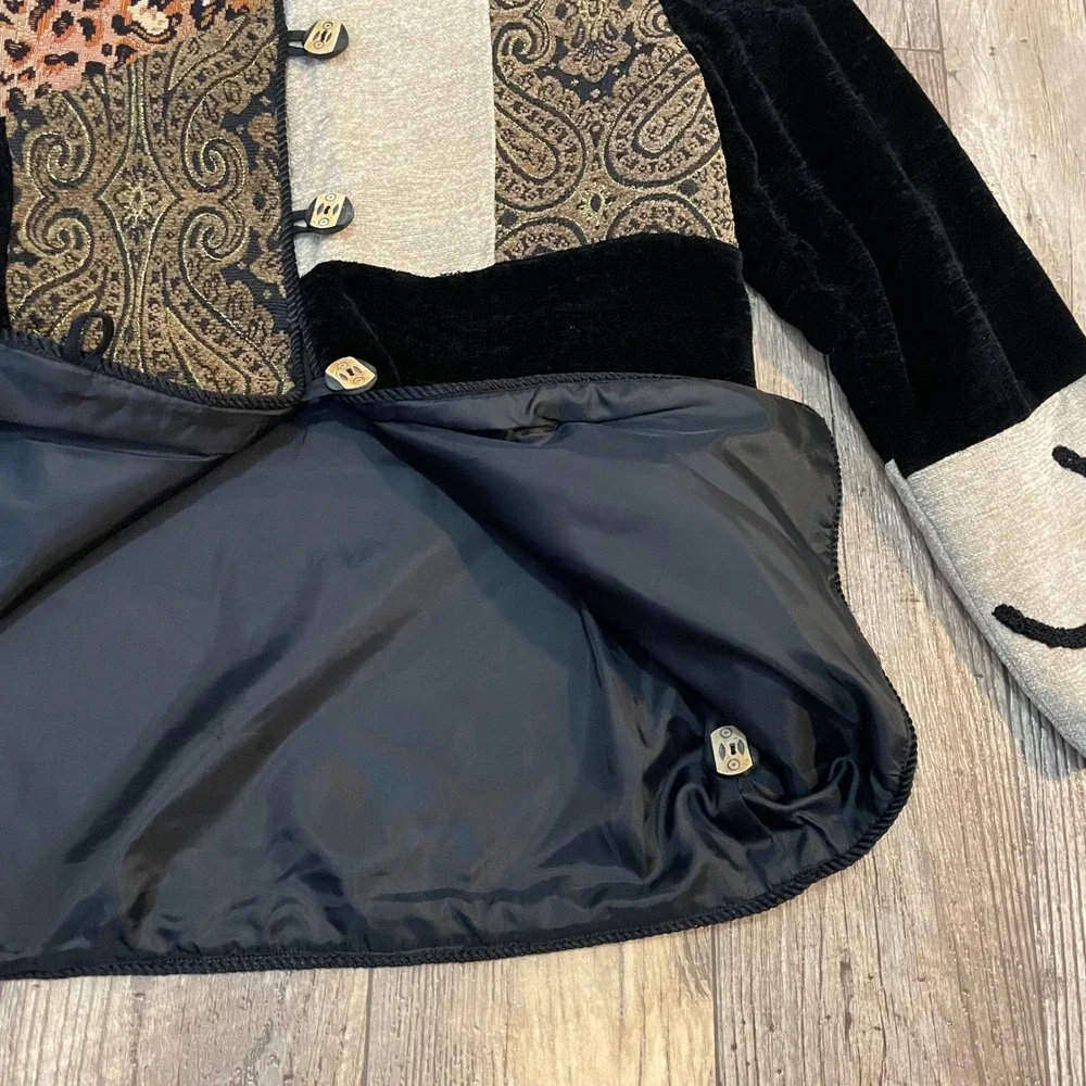 Indigo Moon Patchwork Tapestry Leopard Paisley Velvet Artisan 90s Jacket XS‎